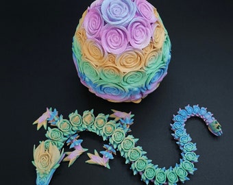 Rose Dragon Fidget Toy, Articulated 3D Printed Dragon, Flexible Fantasy Figure