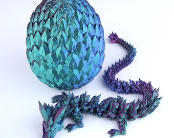 Crystal Dragon with Egg, Articulated 3D Printed Dragon, Flexible Fantasy Toy