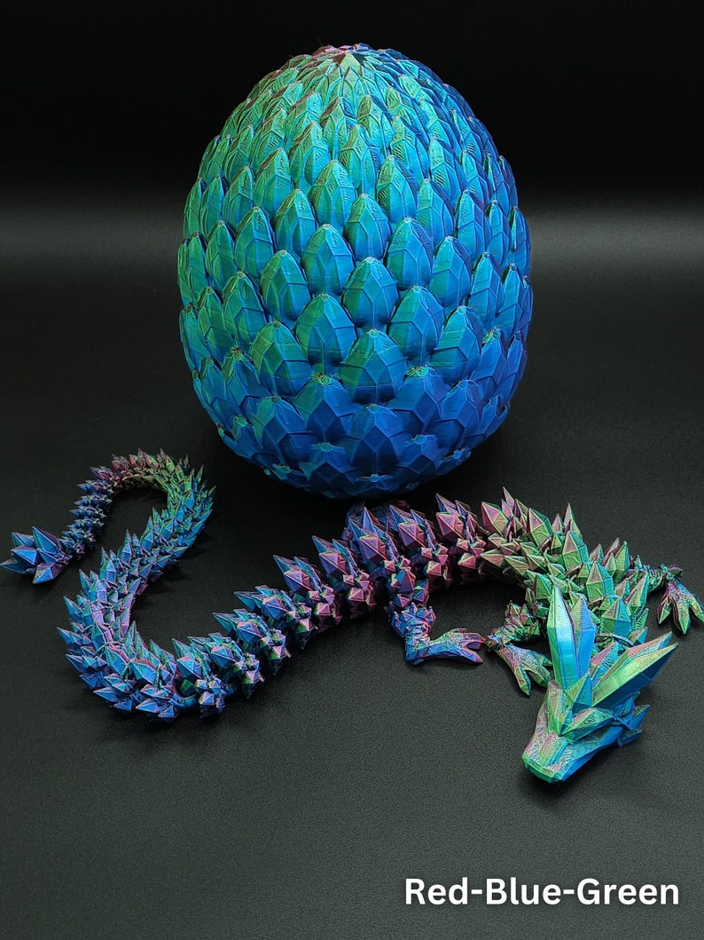 3D Printed Crystal Dragon, Dragon Egg, Articulated Dragon Figurine, Toddler Room Decor, Dragon Toy Handmade Childrens Toys, Fathers Day gift image 1