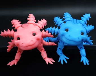 3D Printed Flexi Axolotl Toy, Articulated Dragon Decor, 10 inch