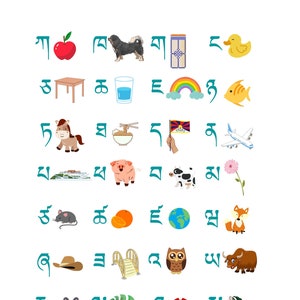 Tibetan Alphabet Poster - Digital Print File, Instant Download