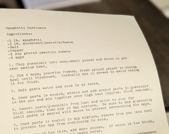 Custom Typewritten Recipe
