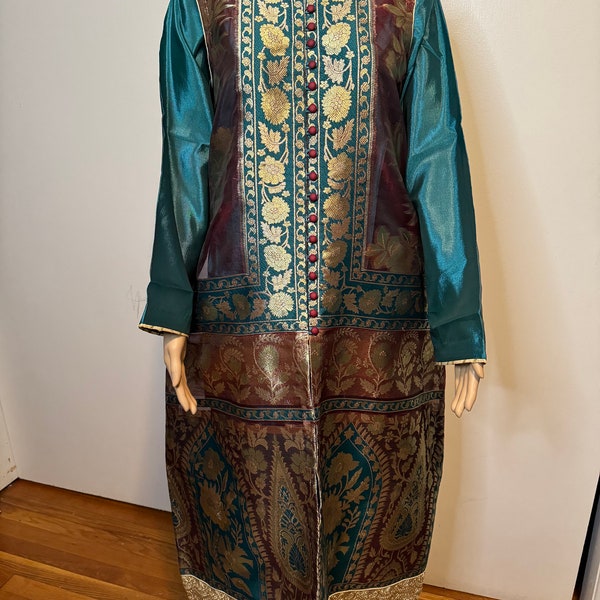 Pakistani / Indian shalwar kameez stitched 3pc with long jacket kattan silk .   Semi Formal. HC 109 medium .  HC 110 large