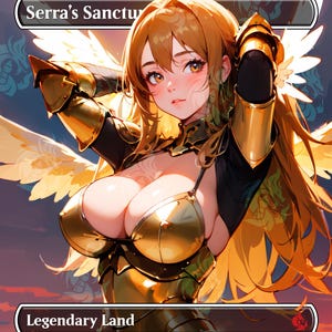 Serra&#39;s Sanctum - Fetch Land PROXY Anime Waifu Ver D