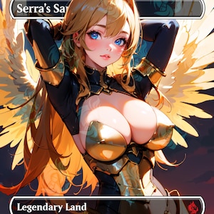 Serra&#39;s Sanctum - Fetch Land PROXY Anime Waifu Ver B