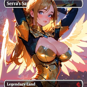 Serra&#39;s Sanctum - Fetch Land PROXY Anime Waifu Ver C