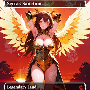 Serra&#39;s Sanctum - Fetch Land PROXY Anime Waifu Ver A