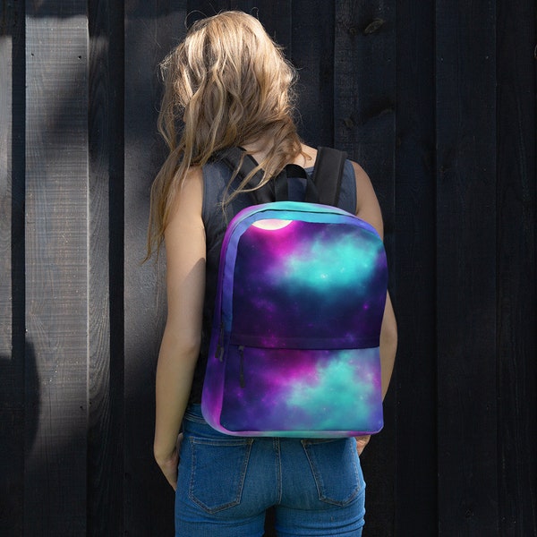 Vaporwave Nebula and Moon Graphic Design Backpack | Medium Size | Water-Resistant | Laptop Compartment