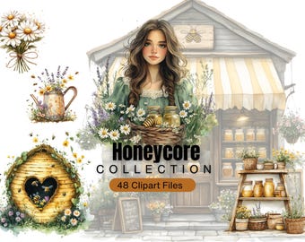 honeycore clipart bundle bee png watercolor cottagecore bee aesthetic honey jar clipart wildflower png for planner scrapbook digital use