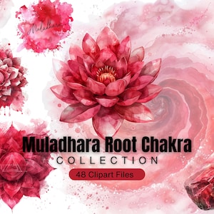 muladhara rotchakra clipartpaket digital akvarell chakrasymboler reiki röda kristaller lotus png energihelande clipartpaket