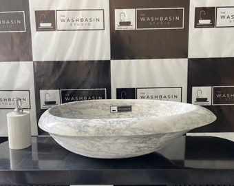 The Washbasin Studio – Luxus-Waschtischplatte aus natürlichem Statuario-Marmor für Badezimmer/Wohnzimmer/Toilette (L x B x H) 23 x 16 x 6,5 Zoll.