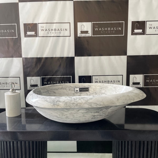 The Washbasin Studio - Luxury Natural Statuario Marble Washbasin Vanity Top for Bathroom/Living Rooms/Powder Rooms (LxWxH) 23x16x6.5 inches.