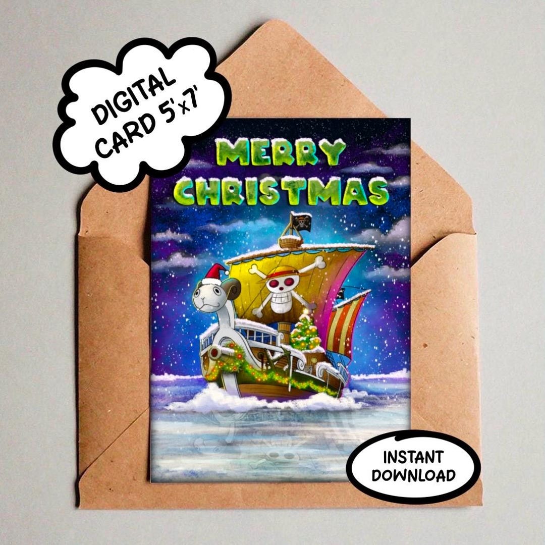 One Piece Anime Going Merry Digital Christmas Greeting Card Instant ...