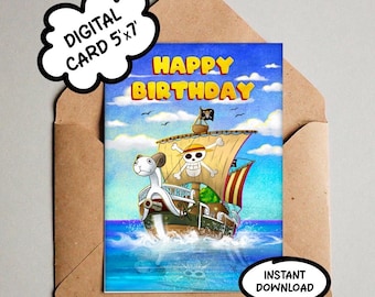 Anime - Nave pirata Merry - Biglietto di auguri digitale per il compleanno - Download immediato