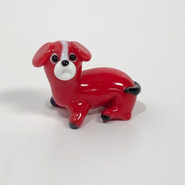 Glass Animals, Blown Glass Puppies, Mini Glass Puppies, Murano Glass Dogs, Hand Blown Glass Art Statue Animals Little Red  Puppies