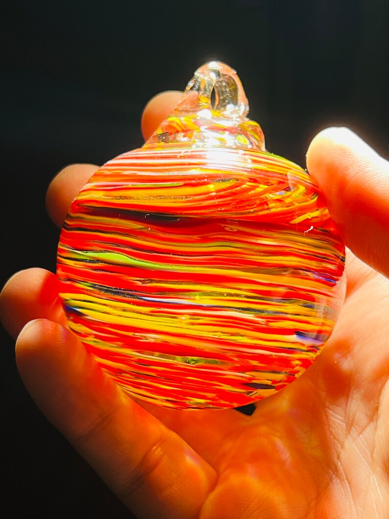 Vibrant Multicolored Glass Sphere, Hand Blown Glass Ornament, Witches