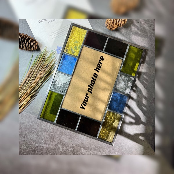 Picture Frame 3.5x5,4x6,5x7,6x8 Stained Glass Multi Colored Horizontal Vertical Photo Frame Blue Clear Amber Green Yellow Colorful Decor Pic