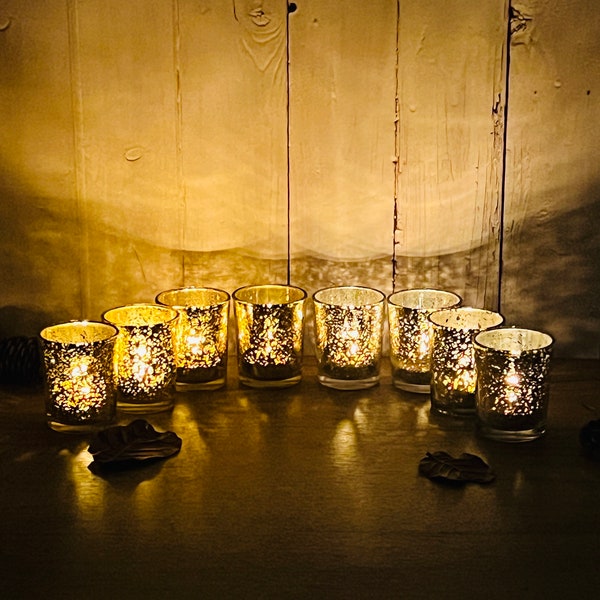Set of 4 Mercury Glass Gold or Silver Speckled Glass Candle Holders Fire Candle Holders LED Candle Holders Wedding Decor Home Decor