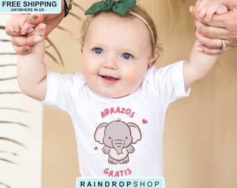 Adorable "Abrazos Gratis" Baby Bodysuit, Cute Baby Clothes, Baby Elephant, Baby Boy, Baby Girl, Spanish Baby, Espanol Baby Shower Gift