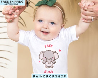Free Hugs Baby Bodysuit, Baby Elephant, Cute Baby Clothes, Baby Shower Gift, Baby Boy, Baby Girl, Infant Outfit, Cutiepie