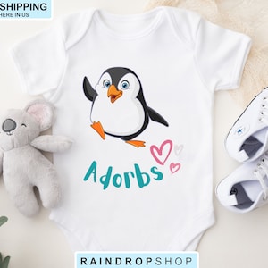 Cheerful &quot;Adorbs&quot; Onesie®, Adelie Penguin Gift, Baby Shower Gift, Baby Boy Onesie®, Baby Girl Onesie®, Infant Boy Clothes, Cutiepie