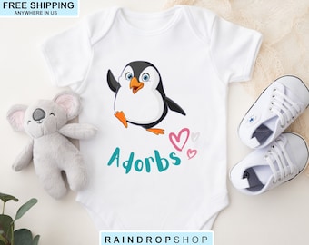 Cheerful "Adorbs" Onesie®, Adelie Penguin Gift, Baby Shower Gift, Baby Boy Onesie®, Baby Girl Onesie®, Infant Boy Clothes, Cutiepie
