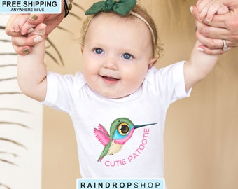 Cutie Patootie Baby Bodysuit, Hummingbird, Baby Clothes, Baby Shower Gifts, Baby Girl, Baby Bird, Cotton Bodysuit, Infant Outfit, Cutiepie