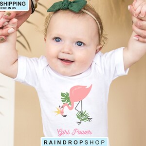 Girl Power Pink Flamingo Onesie®, Cute Flamingo, Organic Cotton Bodysuit, Baby Flamingo, Baby Shower Gift, Baby Girl Onesie®, Cutiepie