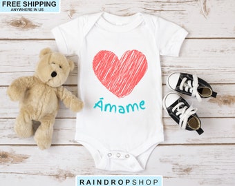 Spanish "Ámame" Baby Bodysuit, Cute Baby Clothes, Baby Shower Gifts, Baby Boy, Baby Girl, Espanol Baby Shower, Corazon