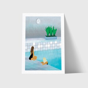 Illustrierte Postkarte "Schwimmbad"