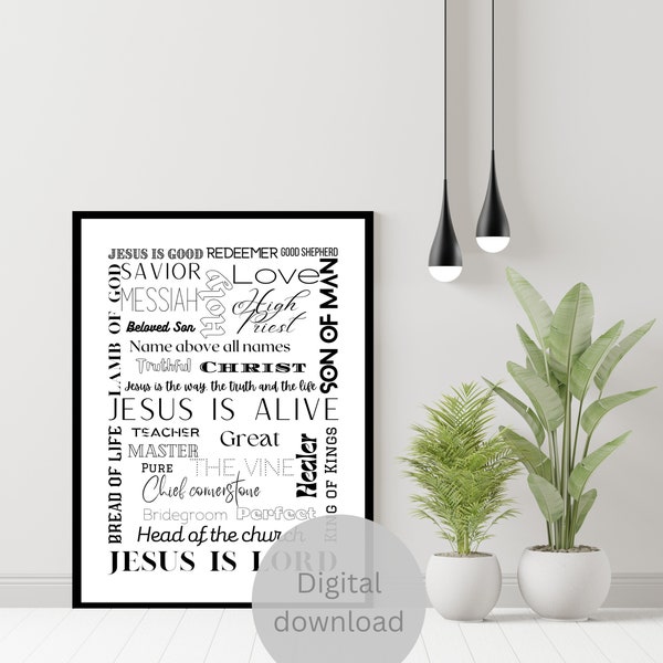 Who Jesus is - words and phrases, Typographical wall art, Christian Printable wall art.