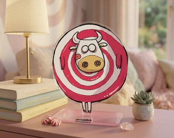 "Sugar Moo" collectible figure, acrylic cow figurine with collector card – fun decoration/gift idea, adoption certificate, Adopt a Cow, streaming decoration