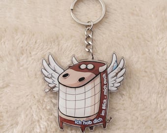 Smilow Acrylic Guardian Angel Gift Keychain Cow, I'm watching you - and me too. Funny guardian angel for the car, car decoration