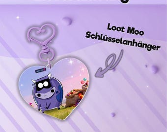 Loot Moo Acrylic Keychain in the shape of a cow, cow-shaped key ring, kawaii cow, 1 Miss You 2 Collectibles, cow figurine, cow, gift idea