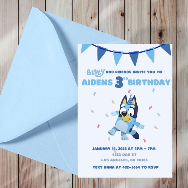 Digital Bluey Birthday Invitation Editable Blue Dog Invitation Kids Invitation Boy Invitation