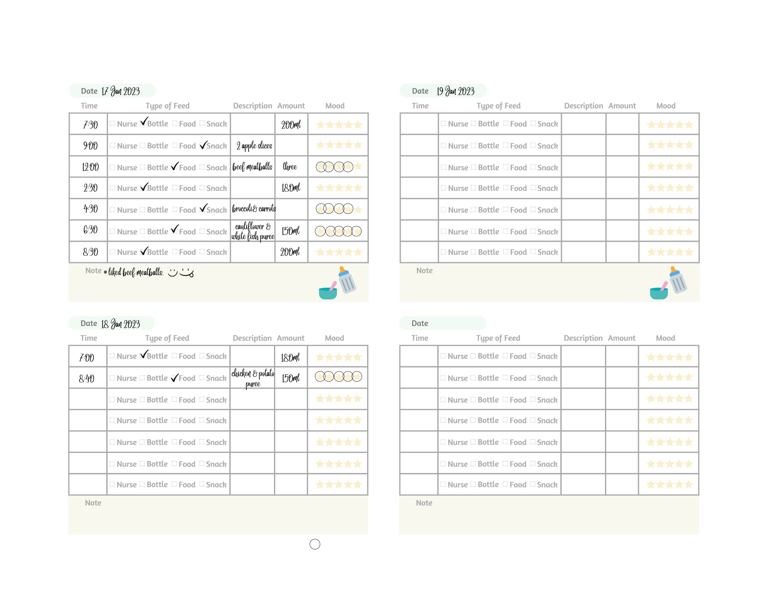 Baby Feeding Log Baby Daily Log Daily Baby Feed Tracker Etsy