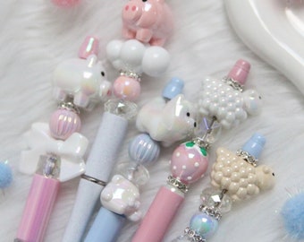 Collection d'animaux de ferme | Stylo bille rechargeable blanc rose pastel