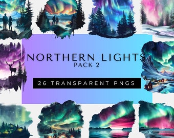 Northern Lights Clipart | Paper Craft | Northern Lights Png | Digital Download | Commercial Use | Fantasy Art | Northern Lights png
