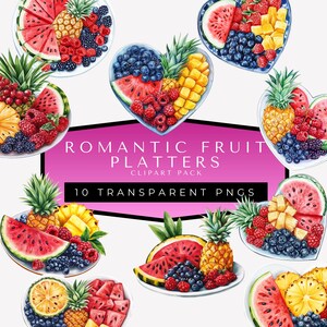 Herzförmige Obstplatte Clipart, Romantische Lebensmittel, Valentinstag, Datum Nacht, Essen Ereignis Grafiken, Wassermelone, Beeren, Ananas, PNG