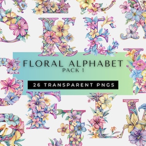 Clipart collection alphabet floral, fleurs printanières, options de cadeaux personnalisés, étape importante pour bébé, motifs d'invitations estivales, lettres roses