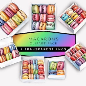 Watercolor Macarons Clipart, French Macaron Art, Bakery Images, Pastel Sweet Treats PNG, Macaron Cookie, Printable Dessert, Food Digital