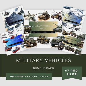 Military Veteran Clipart Bundle - Battle Vehicle Army Navy Air Force Coast Guard Appreciation Images War Graphics Printable Armed Forces Art