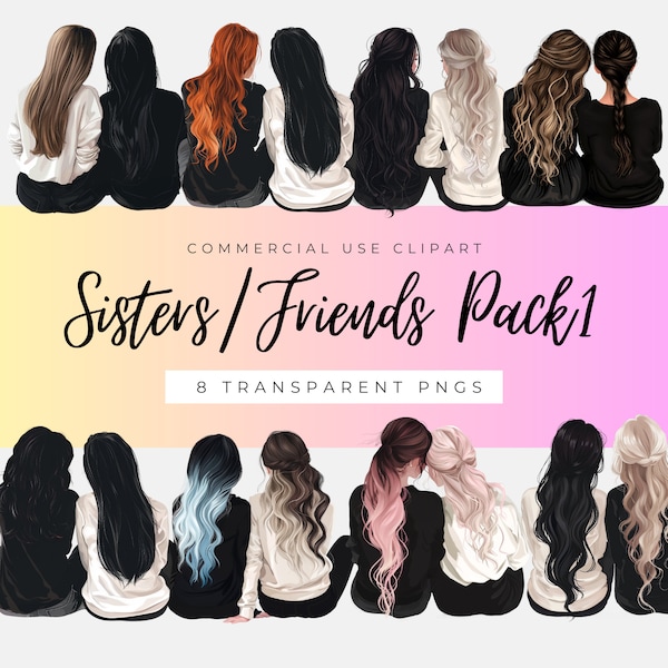 Soul Sister Clipart, Sisters Bestfriends Besties Mother Daughter Gifts, BFF Friends forever DIY, Fashion Girl, Friendship PNG, Instant png