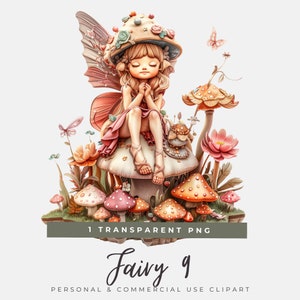Clipart di fiori di campo e fate, farfalla fungo, giardino incantato, elementi magici, ragazza fantasy, cameretta floreale per neonati, dolce e carina