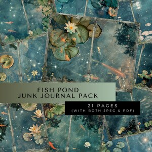 Enchanted Fish Pond Digital Paper In Printable PDF And JPEG, Magical Junk Journal Kit, Mix And Match Pages, Print at home, Instant Download