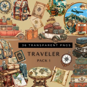 Compañeros de viaje, imágenes prediseñadas, gráficos de vacaciones para viajeros, ilustraciones de equipaje, maletas, paisajes, lugares de interés, planificador