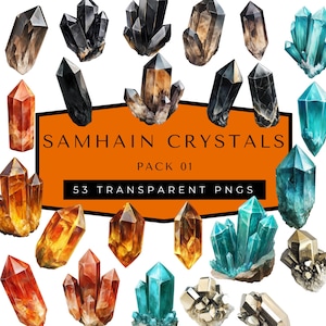 Samhain Crystals Clipart, Spooky Graveyard, Witchy, Halloween, Printable Sabbat, Celtic, Wicca Wiccan, Paganism, Pagan, Book of Shadows