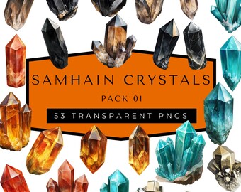 Samhain Crystals Clipart, Spooky Graveyard, Witchy, Halloween, Printable Sabbat, Celtic, Wicca Wiccan, Paganism, Pagan, Book of Shadows