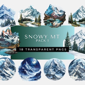 Clipart de invierno / Creación de tarjetas / Diario basura / Arte mural / Planificador digital / Clipart de paisaje de montaña nevada / Elementos de scrapbooking