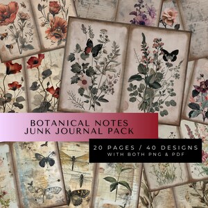 Vintage Botanical Notes Junk Journal Kit | Digital Download | Printable Pages | Junk Journal Paper | Paper And Ephemera | Scrapbook Paper